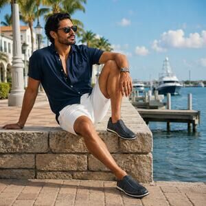 JBE Jean Baptiste Ebrard Leather Fisherman Sandals Navy Men's US 8 MX 26